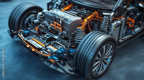 Closeup of an electric car engine.