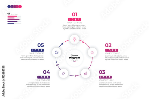 Modern minimalist elegant clean circular 5 steps editable infographic design template vector