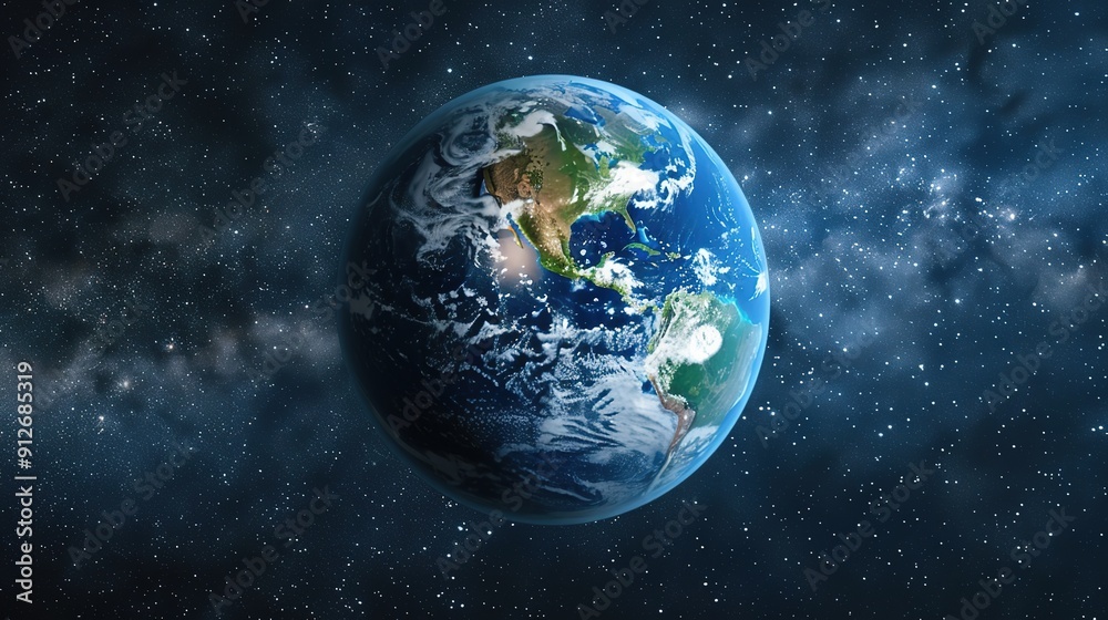 Blue planet Earth in space with clouds and continents visible. Blue planet Earth in space with clouds and continents visible.