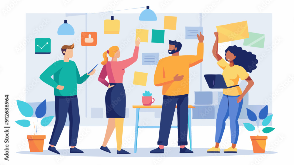 Teams Brainstorming with Sticky Notes of Creative Ideas. Perfect for: Creative Workshop, Innovation Day, Team Building Event Teams Brainstorming with Sticky Notes of Creative Ideas. Perfect for: Creative Workshop, Innovation Day, Team Building Event