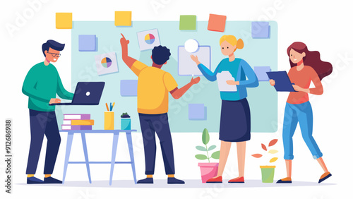 Teams Brainstorming with Sticky Notes of Creative Ideas. Perfect for: Creative Workshop, Innovation Day, Team Building Event