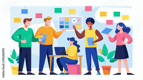 Teams Brainstorming with Sticky Notes of Creative Ideas. Perfect for: Creative Workshop, Innovation Day, Team Building Event