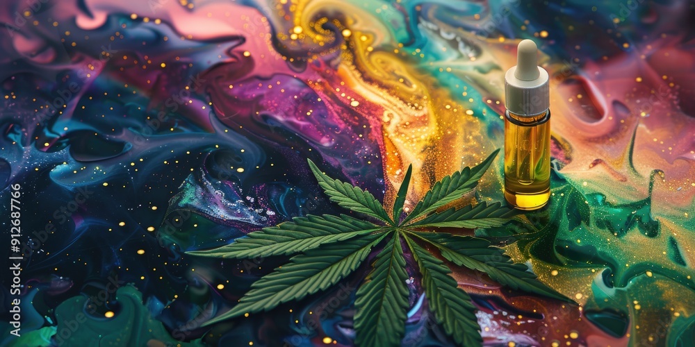Fototapeta premium Fantasy Art of Cannabis Oil and Leaves