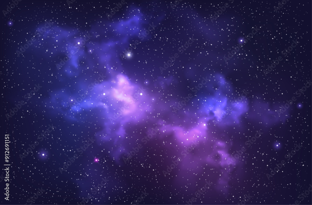 Vector colorful abstract universe backgroud with galaxies and glowing stars