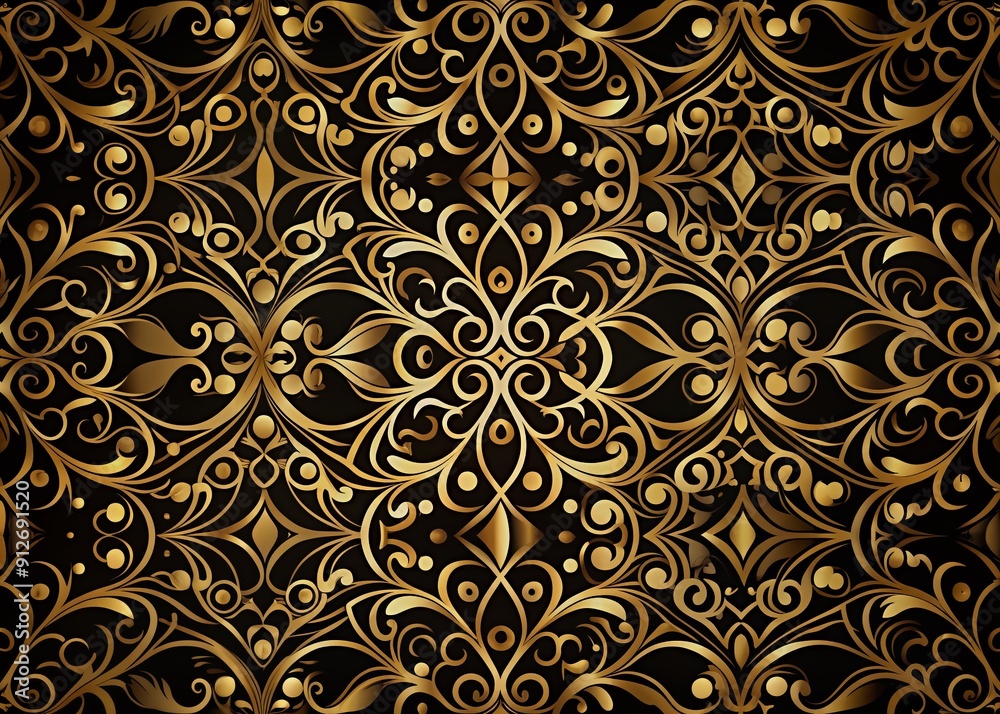 Luxurious black and gold geometric pattern featuring intricate swirls and ornate details on a sleek modern background, evoking elegance and sophistication. Luxurious black and gold geometric pattern featuring intricate swirls and ornate details on a sleek modern background, evoking elegance and sophistication.