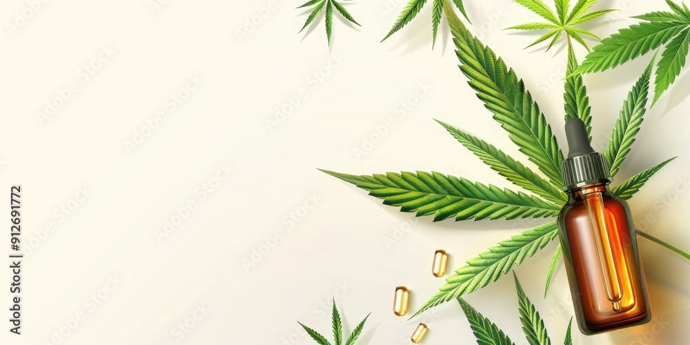 Simple Illustration of Hemp Leaf with Oil Simple Illustration of Hemp Leaf with Oil