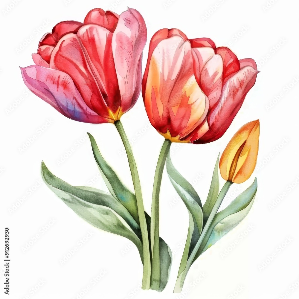 Naklejka premium tulipanes de acuarela