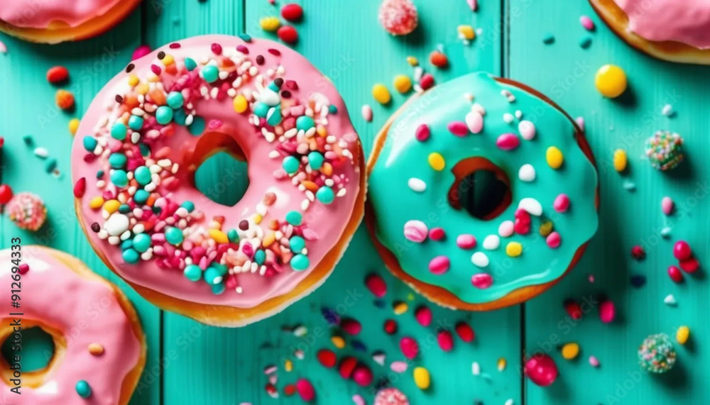 Doughnuts with colorful sprinkles. Close up. Doughnuts with colorful sprinkles. Close up.