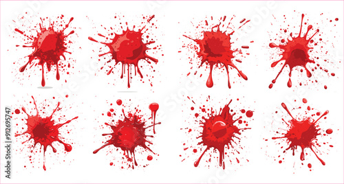 Abstract Blood splatter set, Abstract splatter red color vector, Blood drops and splatters, Red blood spots on white background, vector illustration