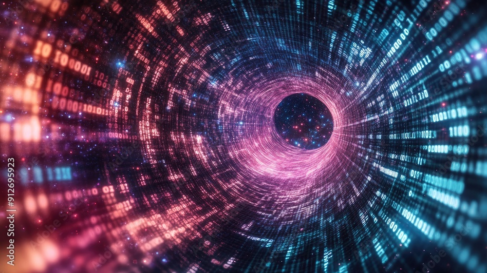 Abstract wave of binary code flowing through space Abstract wave of binary code flowing through space