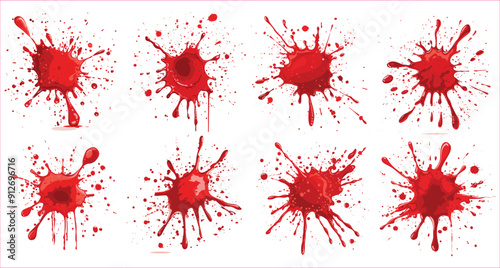 Abstract Blood splatter set, Abstract splatter red color vector, Blood drops and splatters, Red blood spots on white background, vector illustration