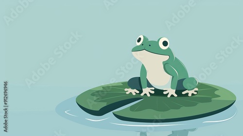 Basic frog on a lily pad, minimalist vector art, clean and plain, simple lines and shapes, 2D illustration without extra details photo