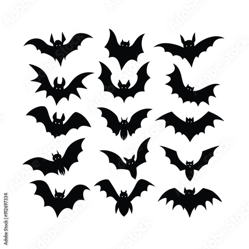 Vampire Bats Silhouettes for Halloween Vector Illustration.