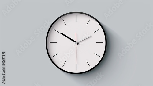 A plain, minimalist 2D vector clock showing the time, featuring clean lines and a simple design, perfect for a modern and basic look