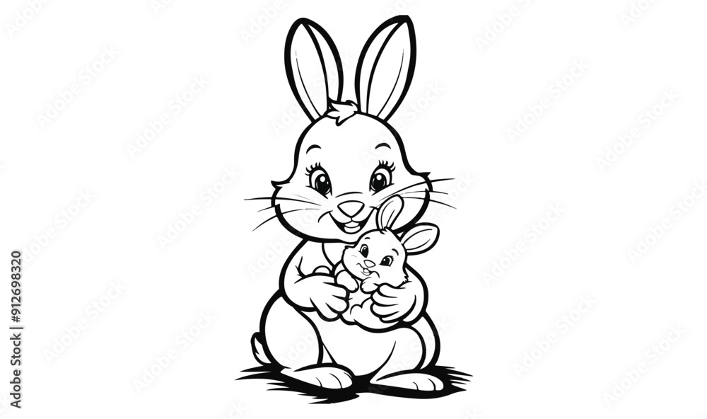 Beautiful bunny with her child kids drawing isolated on white background - vector illustration Beautiful bunny with her child kids drawing isolated on white background - vector illustration