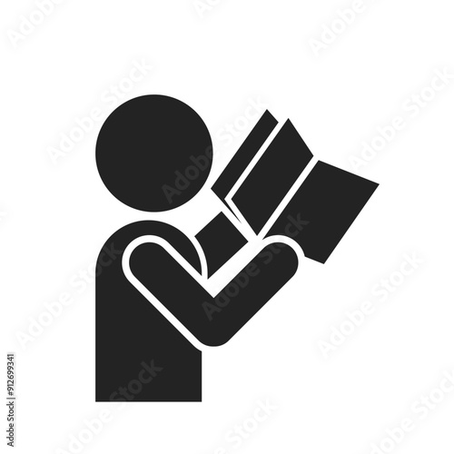 Isolated pictogram sign man read book, for instruction manual, manual book, study, education, guidance graphic template