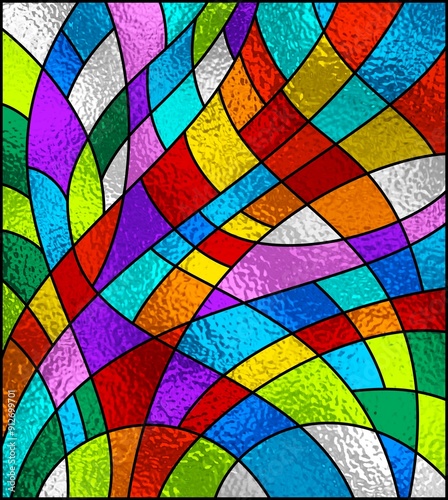 Colorful stained glass window. Abstract stained-glass background. Art Nouveau decor for interior. Sketch. Vintage. Multicolor pattern. Luxury modern interior. Transparency.