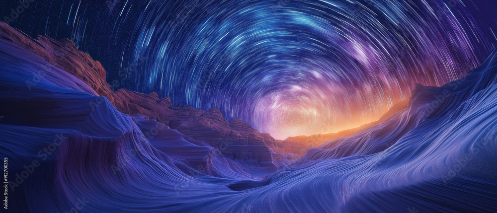 A mesmerizing view of a swirling night sky, blending vibrant colors over a serene valley landscape, evoking a sense of wonder. A mesmerizing view of a swirling night sky, blending vibrant colors over a serene valley landscape, evoking a sense of wonder.
