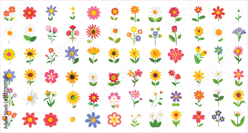 Flower element design, spring colorful flower elements, Abstract floral vector elements, Beautiful colorful flowers icon vector, Decorative floral design elements
