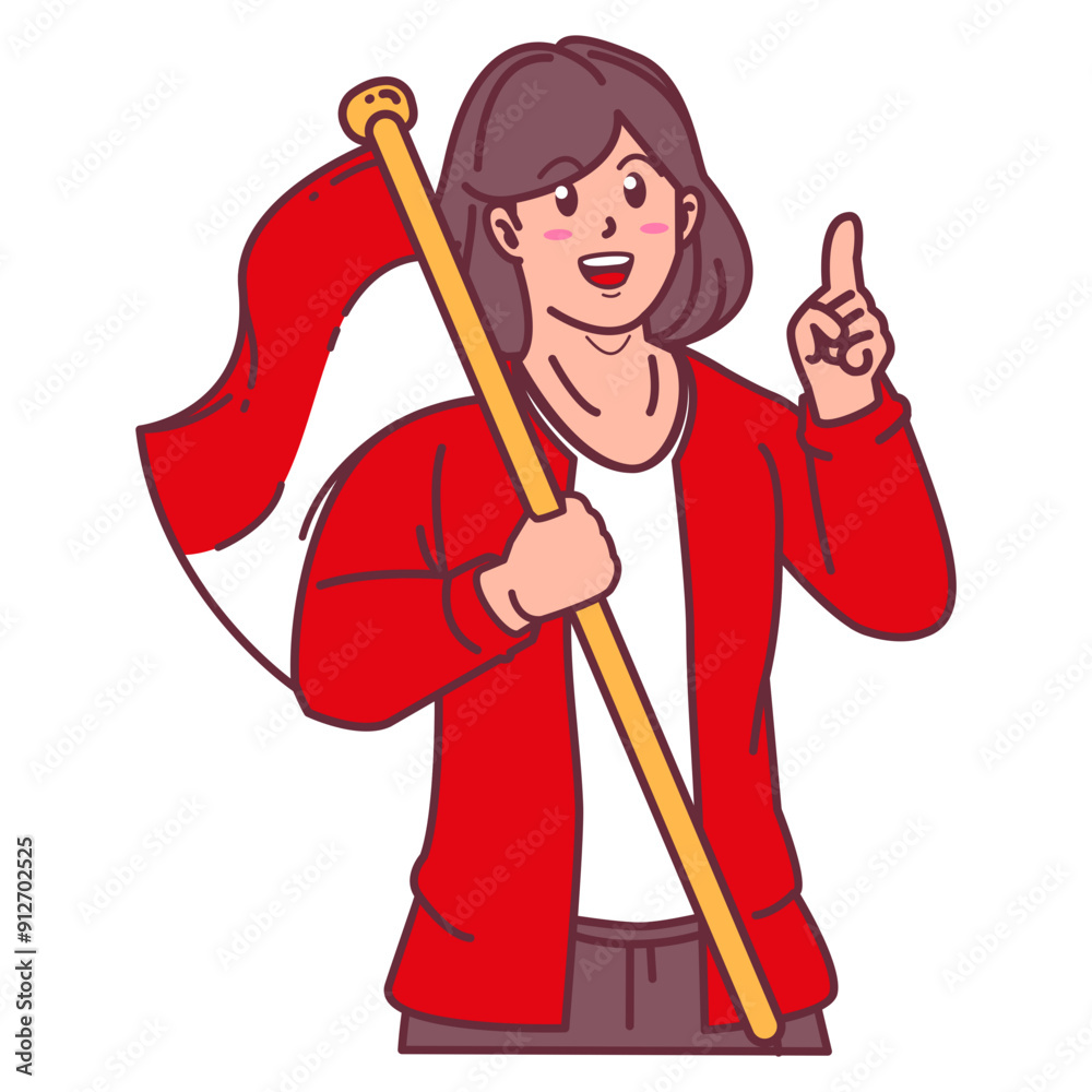 A woman carrying an Indonesian flag