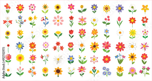 Flower element design, spring colorful flower elements, Abstract floral vector elements, Beautiful colorful flowers icon vector, Decorative floral design elements
