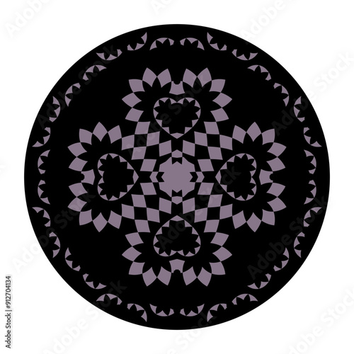 Pattern. Mandala. Hearts. Colors Black and Purple.