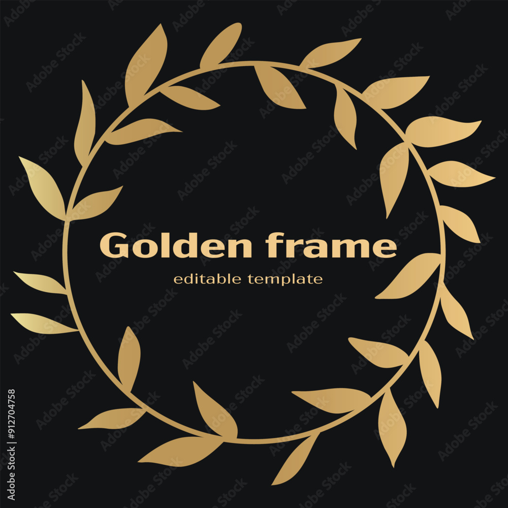 Obraz premium Gold frame made of plant elements, Elegant circle frame