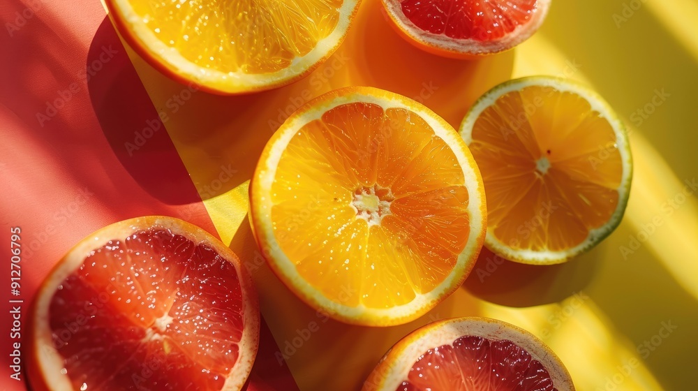 Slices of exotic tropical fruits against a bright, sunny backdrop Slices of exotic tropical fruits against a bright, sunny backdrop
