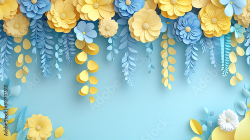 Fototapeta Naklejka Na Ścianę i Meble -  Elegant colorful with vibrant flower hanging branches illustration background. Bright color 3d abstraction wallpaper for interior mural