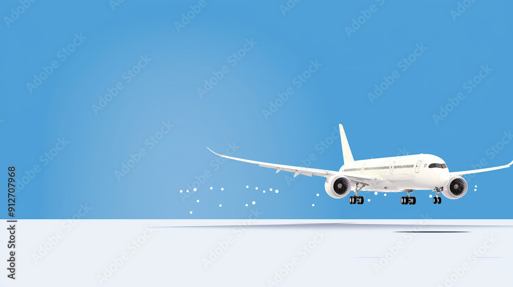 Fototapeta premium Big white airplane is flying , for Business trip with Commercial plane , Transportation, import-export and logistics, Travel concept travel and tourism concept , ready for summer banners design 