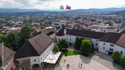 Aerial view of Ljubljana Castle in Slovenia shot with a drone photo