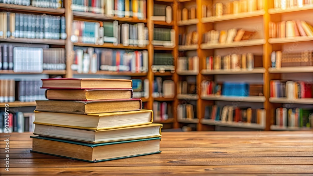 Book stack on wooden desk with blurred bookshelf in library room, books, stack, wood, desk, shelves, library, room Book stack on wooden desk with blurred bookshelf in library room, books, stack, wood, desk, shelves, library, room