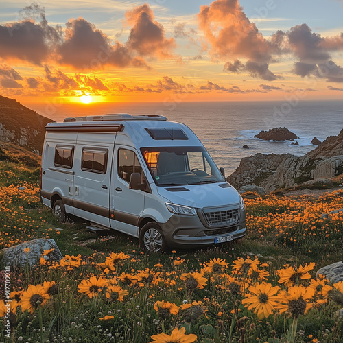 vanlife im wohnmobil outdoor stehend wildcamping camper photo