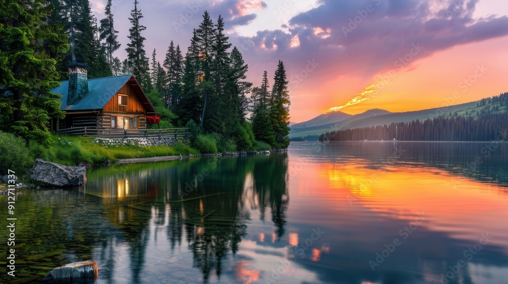 Fototapeta premium Vacation house with scenic lake view