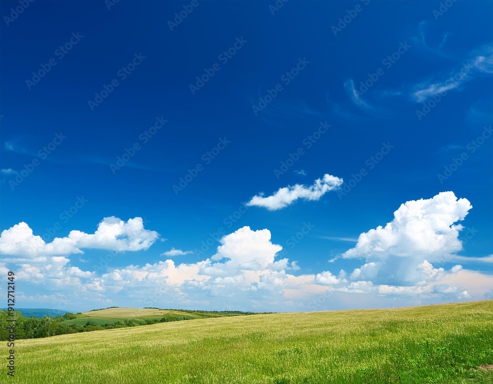 Fototapeta premium Blue Sky with Fluffy White Clouds on a Sunny Summer Day