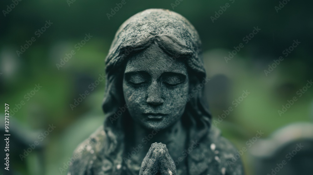 An abandoned cemetery filled with creepy statues and ghostly figures An abandoned cemetery filled with creepy statues and ghostly figures