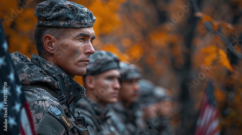 Military Personnel Standing at Attention