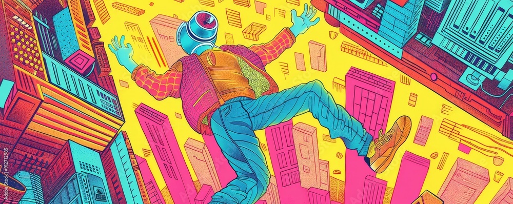 Obraz premium Capture the intricate details of futuristic technologies melding harmoniously with the graceful movements of breakdancers in an otherworldly