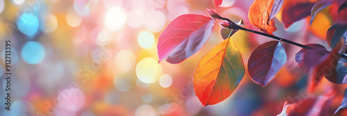 Autumn-themed banner with copy space for text, colorful leaves, soft blurred background, bokeh effect. Fall season banner, background, card