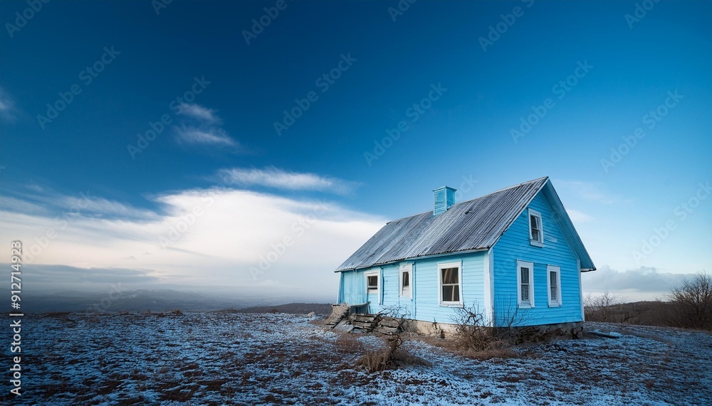 Abandoned house, white, blue, loneliness, minimalism Abandoned house, white, blue, loneliness, minimalism