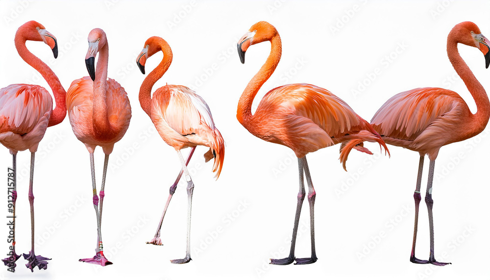 A collection of nicely positioned pink flamingos that are carved out A collection of nicely positioned pink flamingos that are carved out