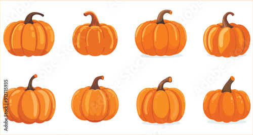 Orange pumpkins and autumn leaves vector, Autumn vector orange pumpkins, Halloween pumpkin collection, Vector illustration