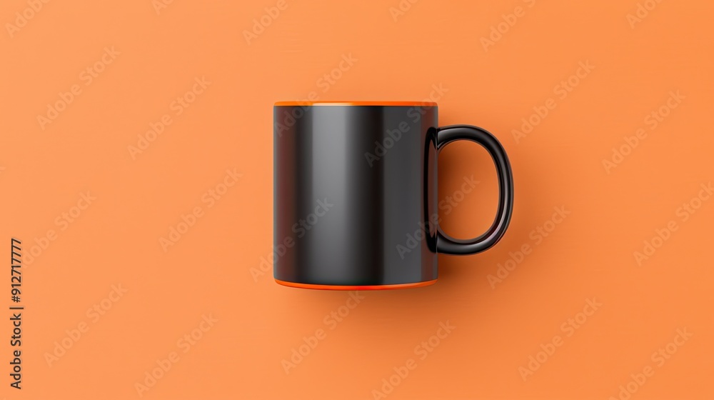 Minimalist coffee mug on a beige background, overhead view. Minimalist coffee mug on a beige background, overhead view.