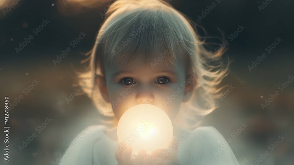 An ethereal child playing with a ghostly ball in the haunted forest playground at dusk An ethereal child playing with a ghostly ball in the haunted forest playground at dusk