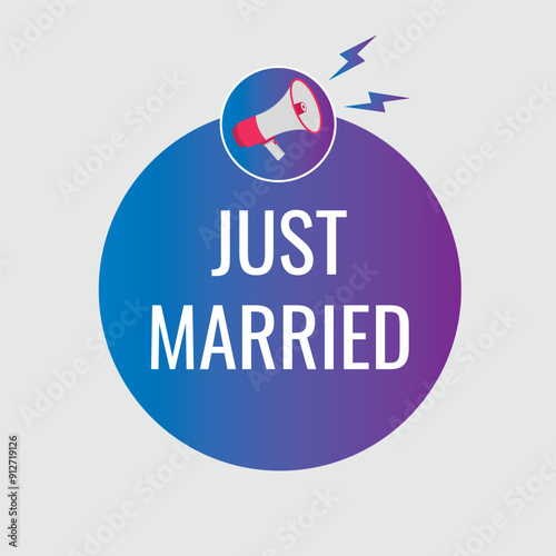 just married button, banner, label, template for website. just married text with colorful megaphone icon
