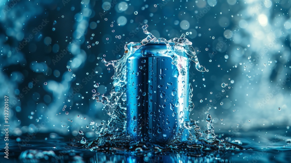 Surreal creative advertising photos, Can Drink, Blue Silver, splash, animation aesthetics, gorgeous colors, strong visual impact, rich details, super high resolution. copy space Surreal creative advertising photos, Can Drink, Blue Silver, splash, animation aesthetics, gorgeous colors, strong visual impact, rich details, super high resolution. copy space