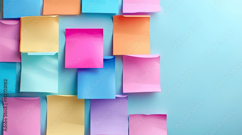 Sticky notes on a plain background, colorful and organized Sticky notes on a plain background, colorful and organized