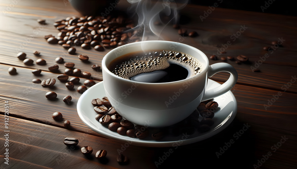 Freshly brewed black coffee with the aroma of coffee beans.