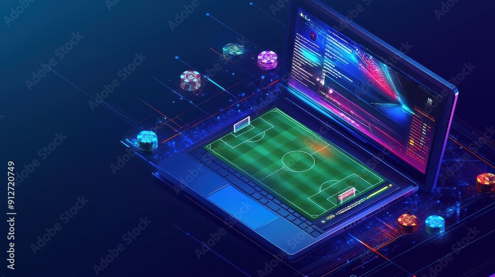 Online sport betting banner, Mobile Phone and Laptop Displaying Soccer Match and Odds with Colorful Graphics, Dynamic Online Sports Betting Experience. Online sport betting banner, Mobile Phone and Laptop Displaying Soccer Match and Odds with Colorful Graphics, Dynamic Online Sports Betting Experience.