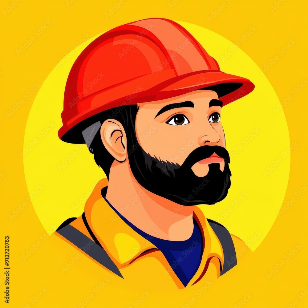 Dedicated worker in safety gear against a bright yellow background Dedicated worker in safety gear against a bright yellow background